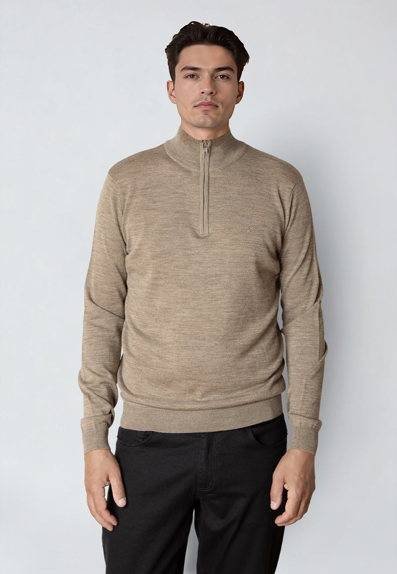 Clean Cut Copenhagen MERINO 1/2 ZIP JUMPER Strik Dark beige melange