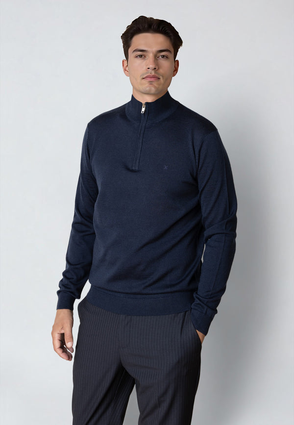 Clean Cut Copenhagen MERINO 1/2 ZIP JUMPER Strik Navy