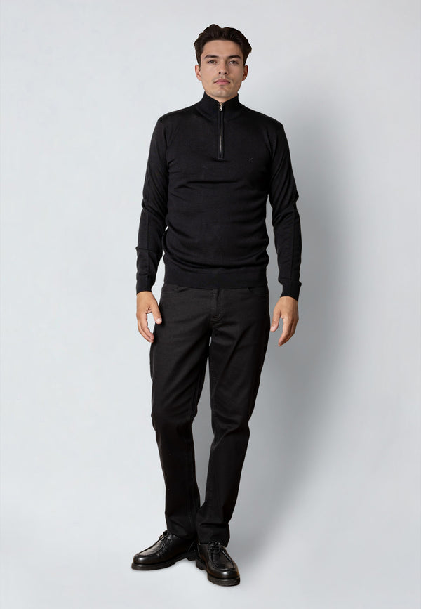 Clean Cut Copenhagen MERINO 1/2 ZIP JUMPER Strik Sort