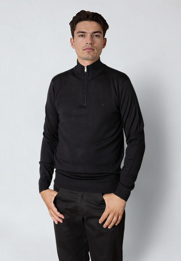 Clean Cut Copenhagen MERINO 1/2 ZIP JUMPER Strik Sort