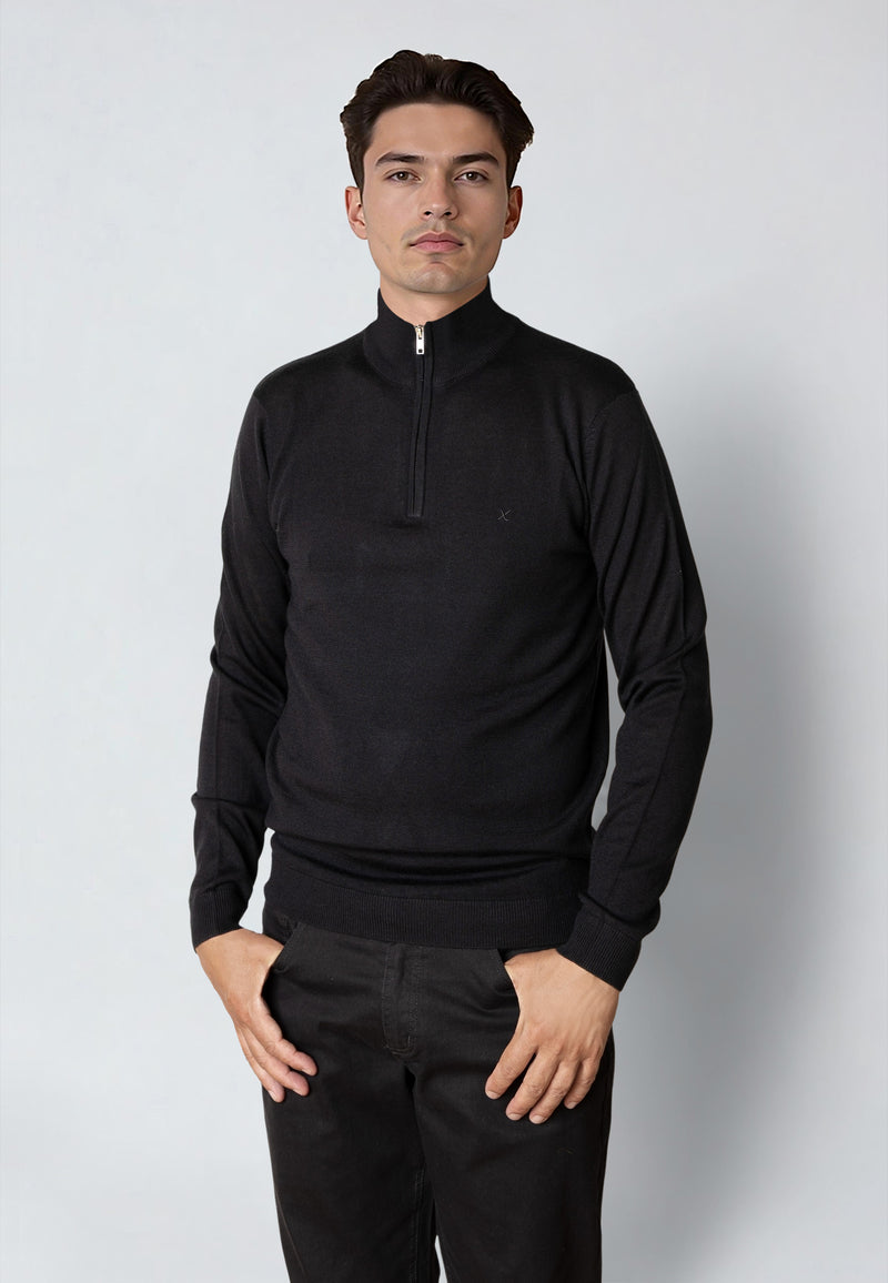 Clean Cut Copenhagen MERINO 1/2 ZIP JUMPER Strik Sort