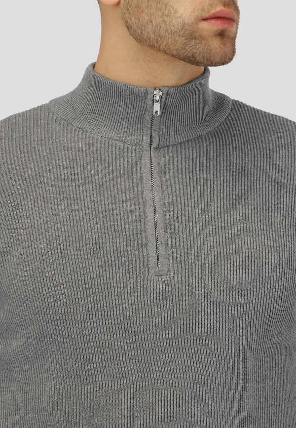 Clean Cut Copenhagen MARIO 1/2 ZIP KNITTED JUMPER Strik Lysegrå Mel