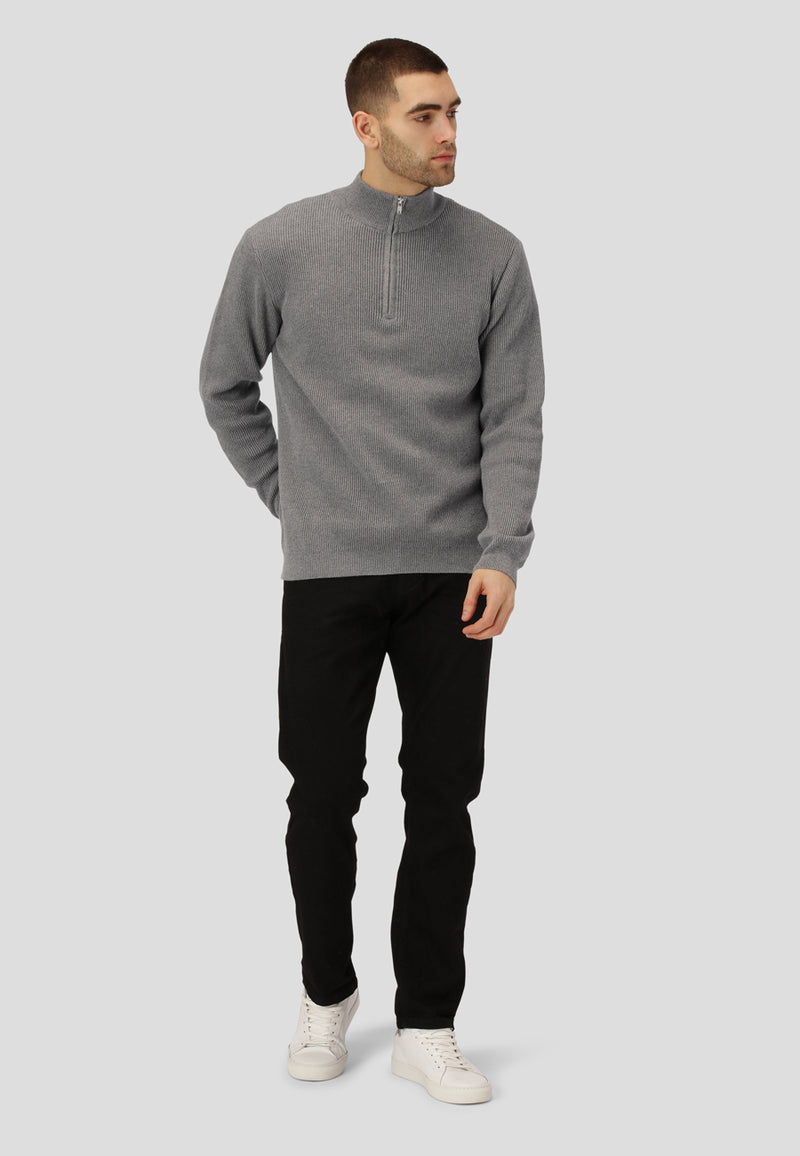 Clean Cut Copenhagen MARIO 1/2 ZIP KNITTED JUMPER Strik Lysegrå Mel