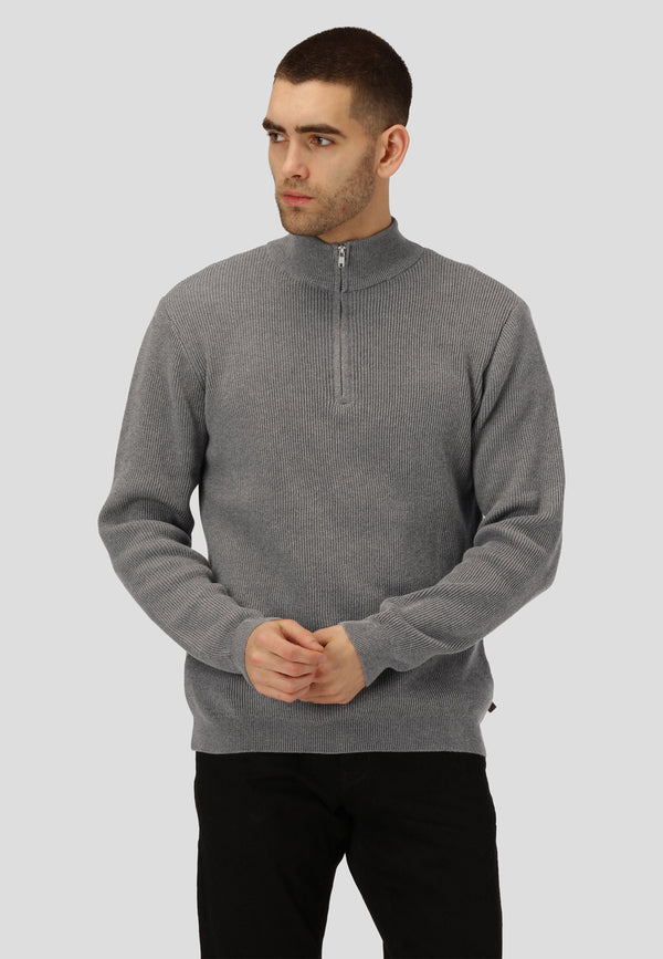 Clean Cut Copenhagen MARIO 1/2 ZIP KNITTED JUMPER Strik Lysegrå Mel