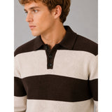 Clean Cut Copenhagen Marvin cashmere polo knit Strik Dark Brown / Ecru Melange Stripe