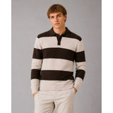 Clean Cut Copenhagen Marvin cashmere polo knit Strik Dark Brown / Ecru Melange Stripe