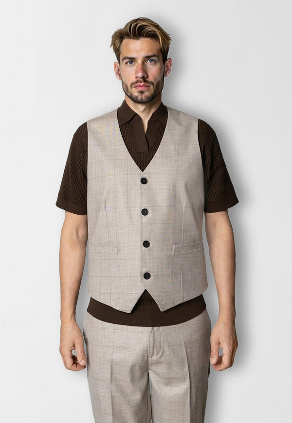 Clean Cut Copenhagen Mateo waistcoat Veste Brown check melange
