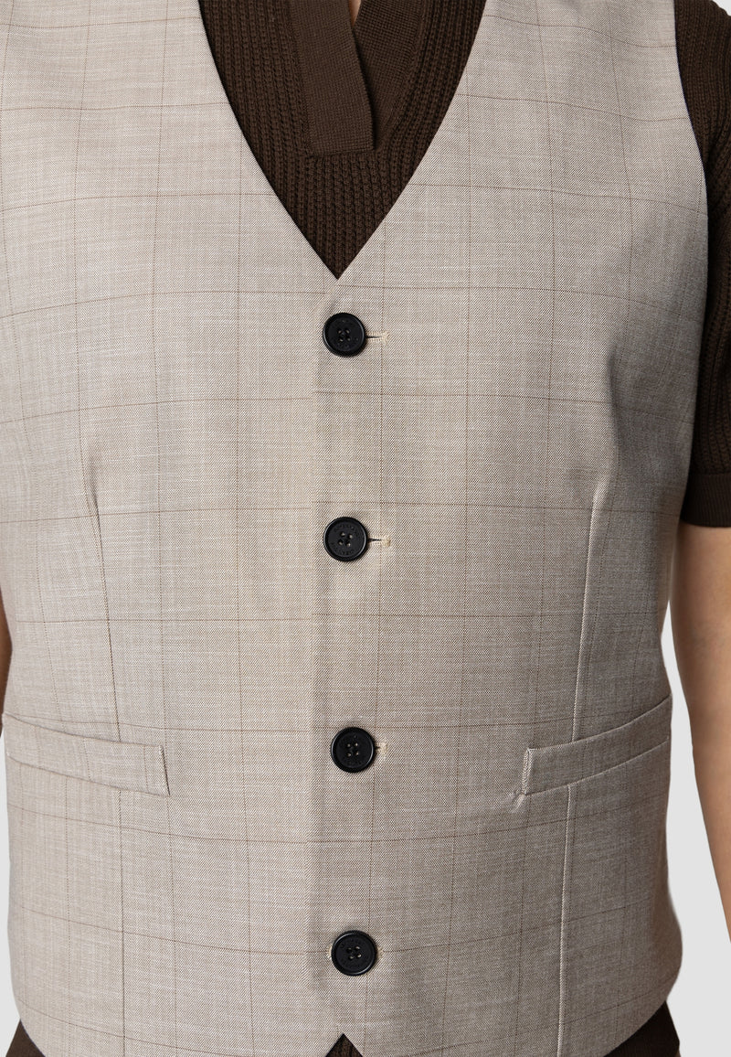 Clean Cut Copenhagen Mateo waistcoat Veste Brown check melange