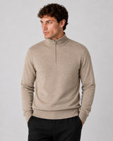 Clean Cut Copenhagen Merino half-zip knit Strik Dark beige melange
