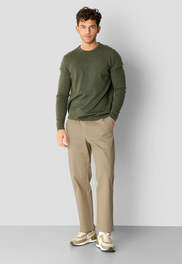 Clean Cut Copenhagen Merino knitted jumper Strik Army Melange
