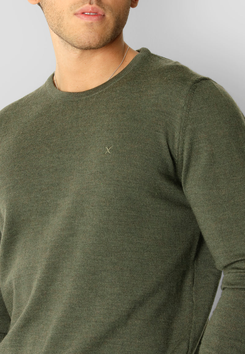 Clean Cut Copenhagen Merino knitted jumper Strik Army Melange