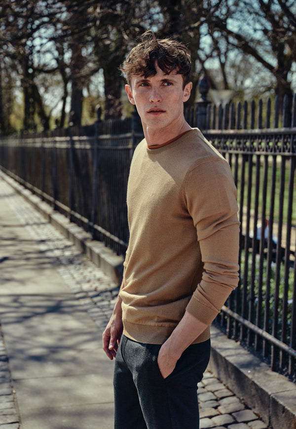 Clean Cut Copenhagen Merino knitted jumper Strik Kamel Melange