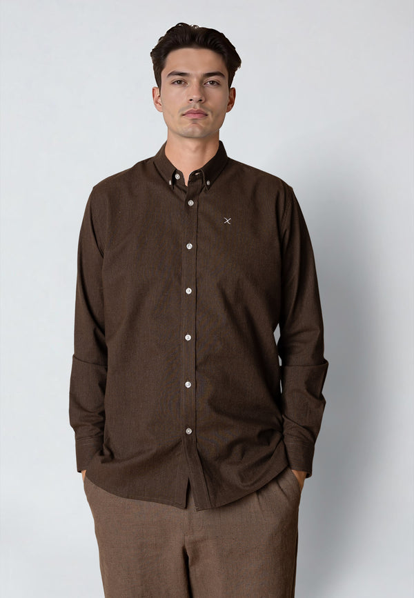 Clean Cut Copenhagen OXFORD STRETCH SHIRT Skjorte L/S Mørkebrun Melange