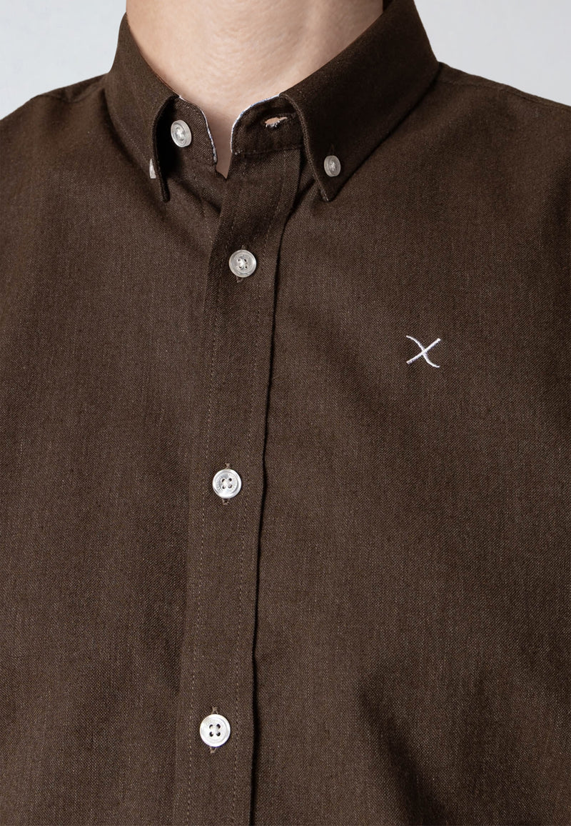 Clean Cut Copenhagen OXFORD STRETCH SHIRT Skjorte L/S Mørkebrun Melange