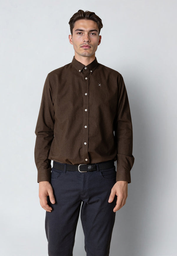 Clean Cut Copenhagen OXFORD STRETCH SHIRT Skjorte L/S Mørkebrun Melange