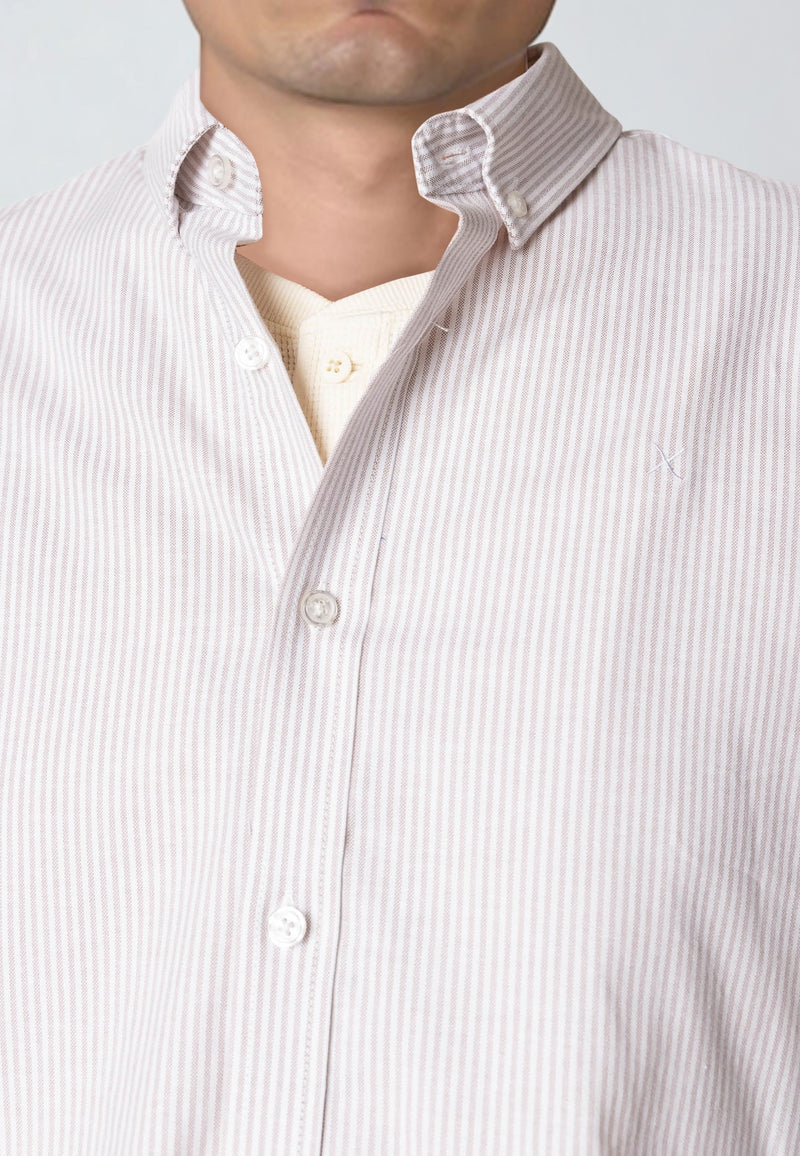 Clean Cut Copenhagen OXFORD STRIPED STRETCH SHIRT Skjorte L/S Khaki striped