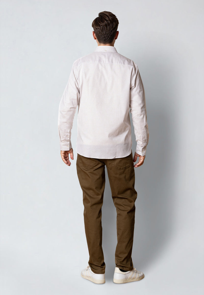Clean Cut Copenhagen OXFORD STRIPED STRETCH SHIRT Skjorte L/S Khaki striped