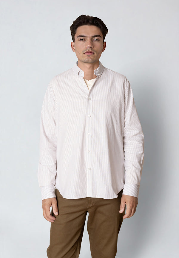 Clean Cut Copenhagen OXFORD STRIPED STRETCH SHIRT Skjorte L/S Khaki striped