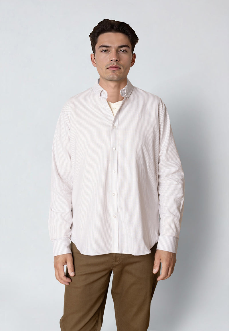 Clean Cut Copenhagen OXFORD STRIPED STRETCH SHIRT Skjorte L/S Khaki striped