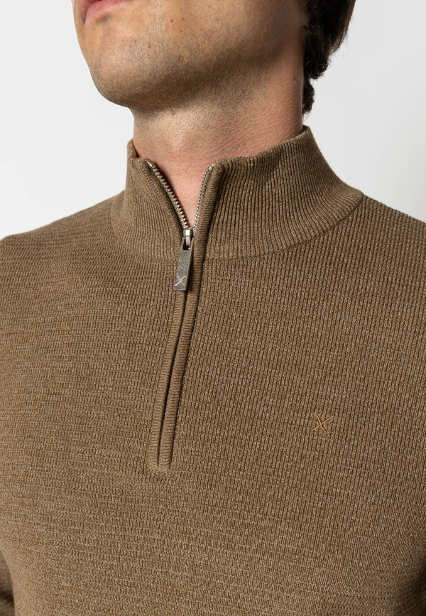 Clean Cut Copenhagen OSCAR 1/2 ZIP KNITTED JUMPER Strik Brun Melange