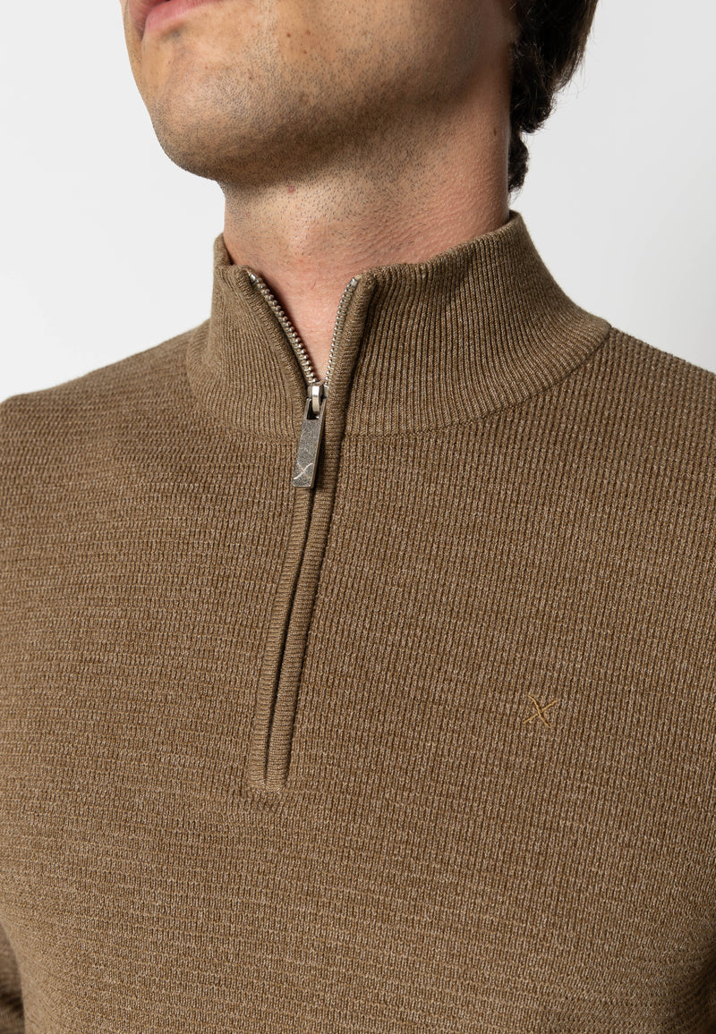 Clean Cut Copenhagen OSCAR 1/2 ZIP KNITTED JUMPER Strik Brun Melange