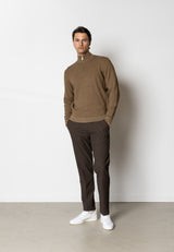 Clean Cut Copenhagen OSCAR 1/2 ZIP KNITTED JUMPER Strik Brun Melange