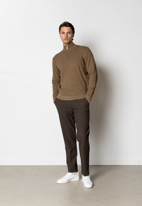 Clean Cut Copenhagen OSCAR 1/2 ZIP KNITTED JUMPER Strik Brun Melange