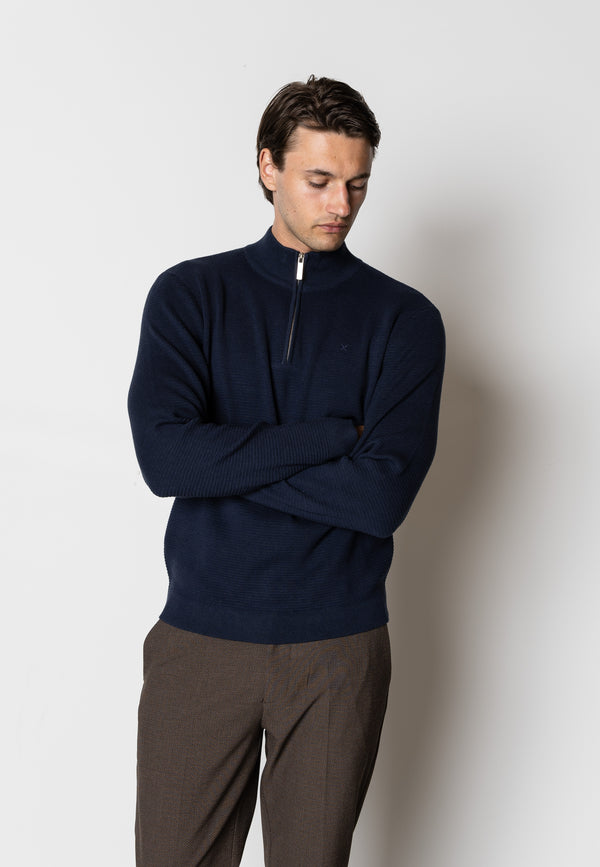 Clean Cut Copenhagen OSCAR 1/2 ZIP KNITTED JUMPER Strik Navy
