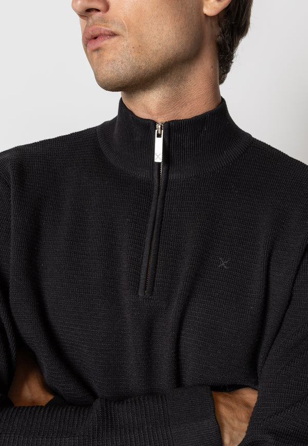 Clean Cut Copenhagen OSCAR 1/2 ZIP KNITTED JUMPER Strik Sort