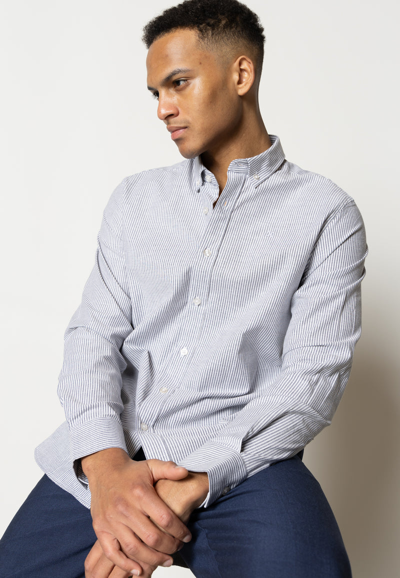 Clean Cut Copenhagen OXFORD STRIPED STRETCH SHIRT Skjorte L/S Navy striped