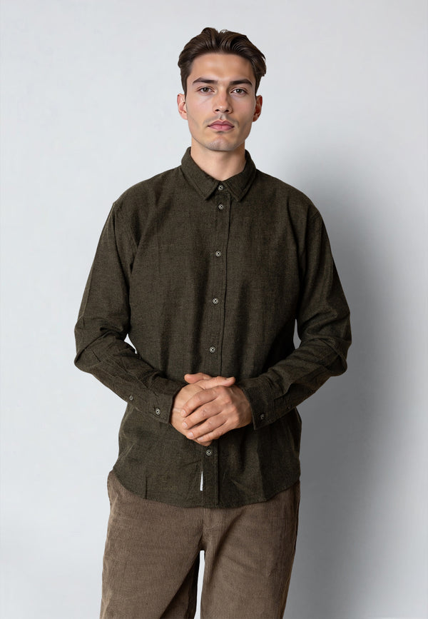 Clean Cut Copenhagen RUSSEL FLANNEL SHIRT Skjorte L/S Army Melange