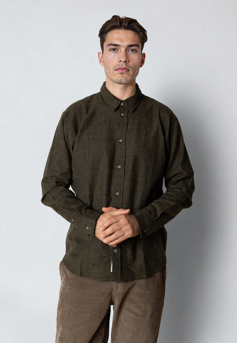 Clean Cut Copenhagen RUSSEL FLANNEL SHIRT Skjorte L/S Army Melange