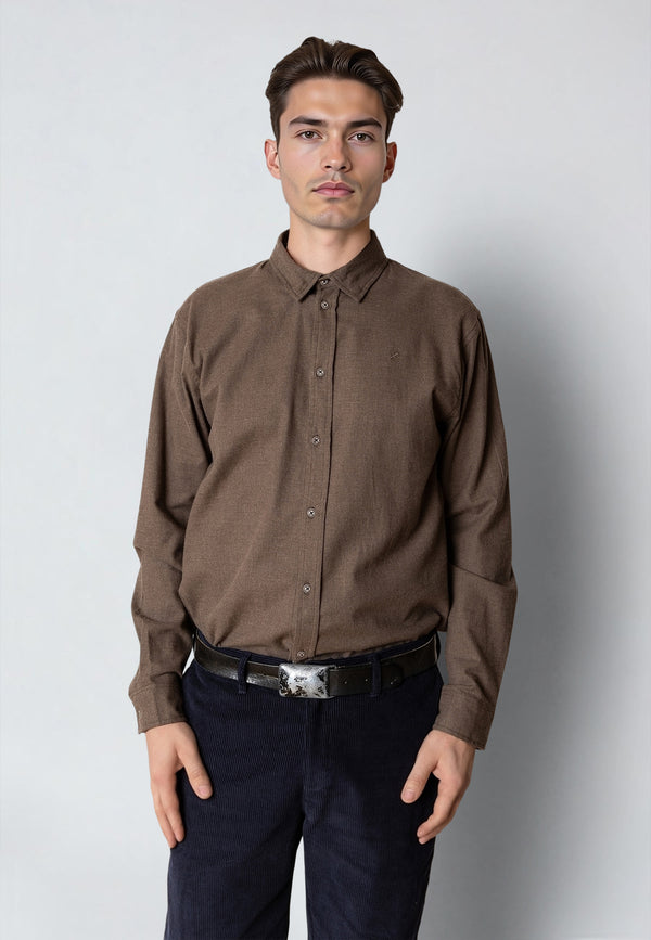 Clean Cut Copenhagen RUSSEL FLANNEL SHIRT Skjorte L/S Brun Melange