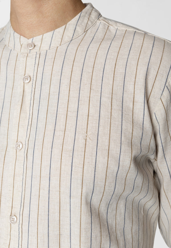 Clean Cut Copenhagen Ran cotton/linen shirt Skjorte L/S Light beige striped