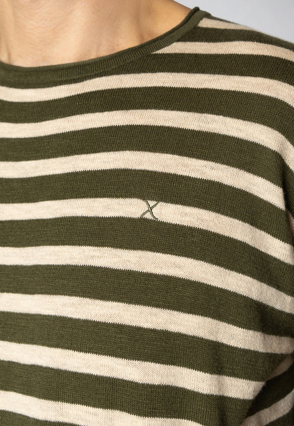 Clean Cut Copenhagen Thomas stripe knitted t-shirt T-shirts S/S Army/Ecru striped