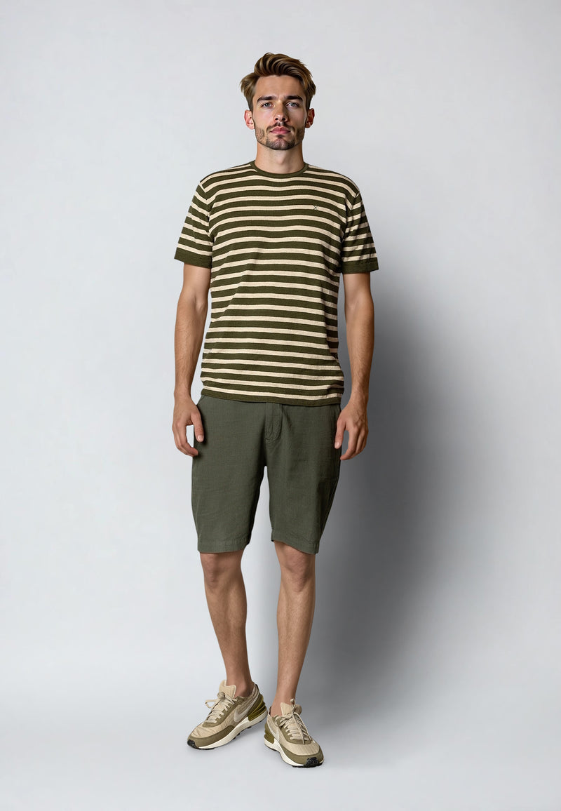 Clean Cut Copenhagen Thomas stripe knitted t-shirt T-shirts S/S Army/Ecru striped