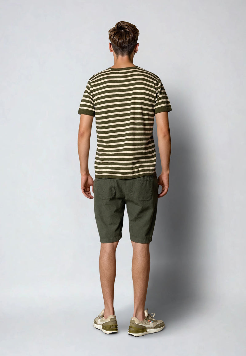 Clean Cut Copenhagen Thomas stripe knitted t-shirt T-shirts S/S Army/Ecru striped