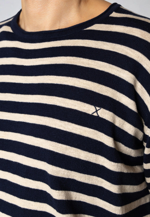 Clean Cut Copenhagen Thomas stripe knitted t-shirt T-shirts S/S Navy/Ecru striped