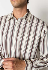 Clean Cut Copenhagen Willum lyocell shirt Skjorte L/S Ecru/Dark Plum striped