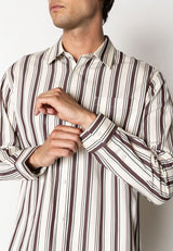 Clean Cut Copenhagen Willum lyocell shirt Skjorte L/S Ecru/Dark Plum striped