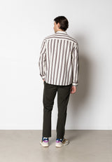 Clean Cut Copenhagen Willum lyocell shirt Skjorte L/S Ecru/Dark Plum striped