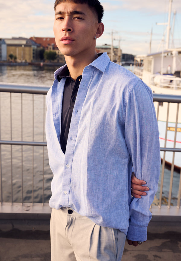 Clean Cut Copenhagen Jamie cotton/linen shirt Skjorte L/S Blå Melange