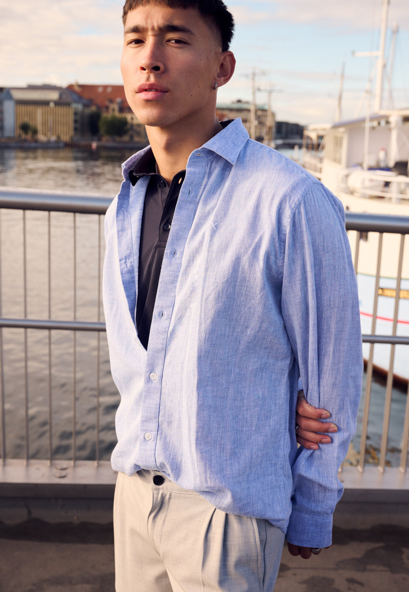 Clean Cut Copenhagen Jamie cotton/linen shirt Skjorte L/S Blå Melange