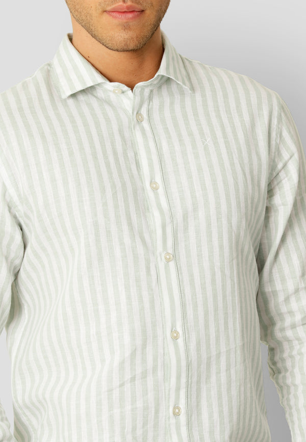 Clean Cut Copenhagen Jamie cotton/linen striped shirt Skjorte L/S Minty/Ecru