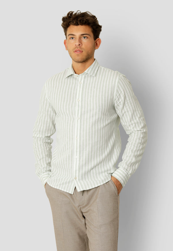 Clean Cut Copenhagen Jamie cotton/linen striped shirt Skjorte L/S Minty/Ecru
