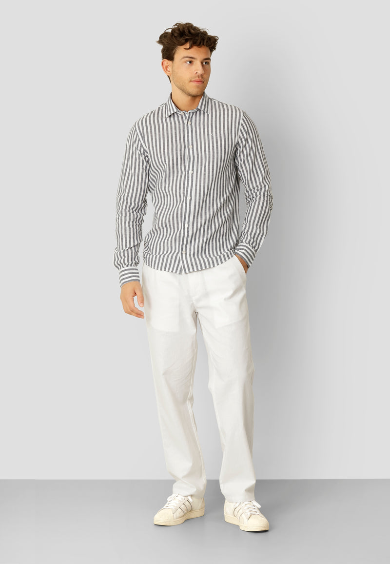 Clean Cut Copenhagen Jamie cotton/linen striped shirt Skjorte L/S Navy / Ecru